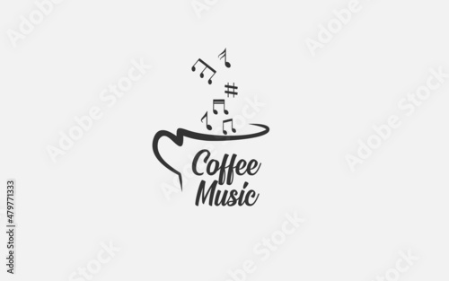 coffee music cafe bar restaurant logo illustration vector icon, coffee cup with music note isolated circle