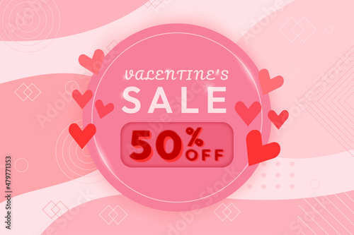 Realistic Valentines Sale with 50% Off Discount Offer Vector Design great to be used as a sale banner relating to valentine’s day