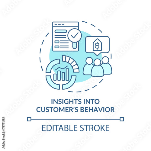 Insights into customer behavior turquoise concept icon. Market research abstract idea thin line illustration. Isolated outline drawing. Editable stroke. Roboto-Medium, Myriad Pro-Bold fonts used