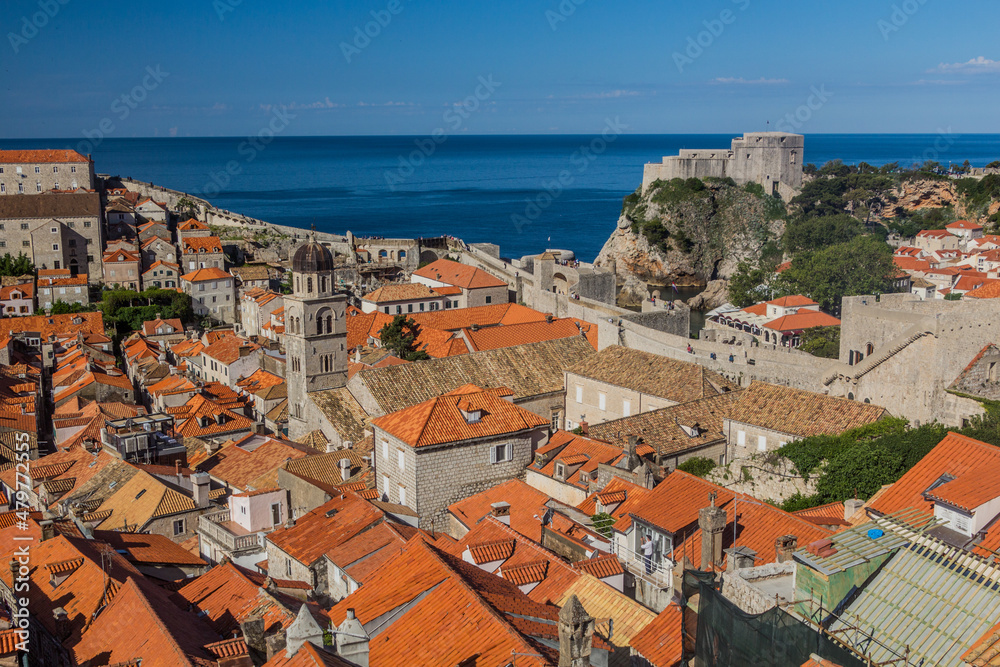 Skyline of the old town of Dubrovnik with Lovrijenac fortress, Croatia