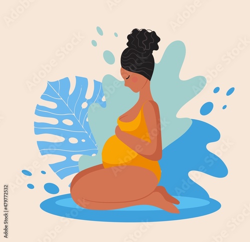 Pregnant woman in a seated position. Vector illustration.