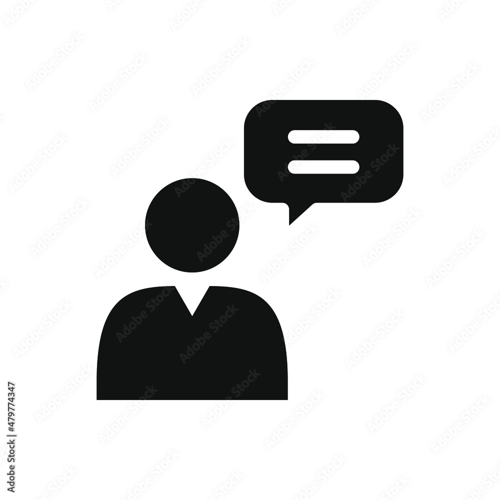 Man with speech bubble. Speaking, comment, chatting, talk icon flat style isolated on white background. Vector illustration Man with speech bubble. Speaking, comment, chatting, talk icon flat style isolated on white background. Vector illustration