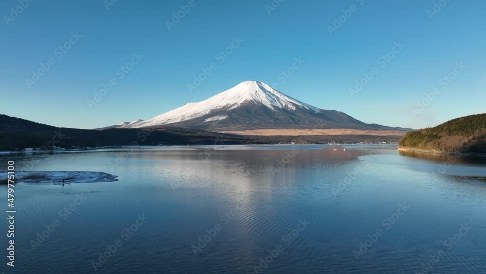 山中湖から見る富士山周辺　山梨県  ドローン空撮