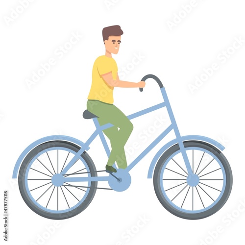 Teen on bike icon cartoon vector. Biker boy. Young man