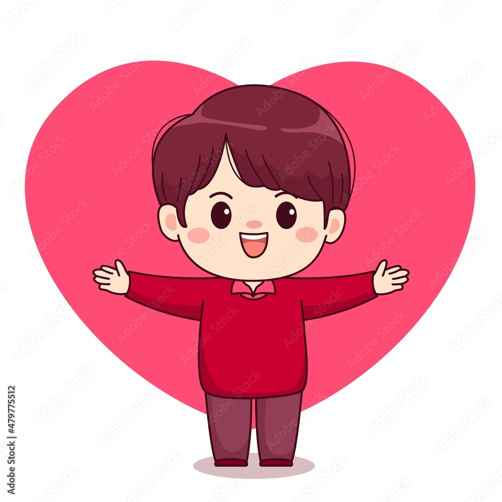 Valentine day love sign cute boy kawaii chibi character design Valentine day love sign cute boy kawaii chibi character design