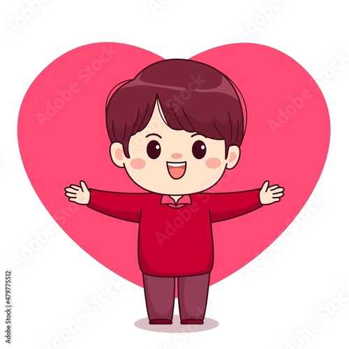 Valentine day love sign cute boy kawaii chibi character design