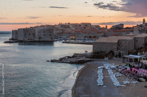 Evening view of Banje beach in Dubrovnik, Croatia