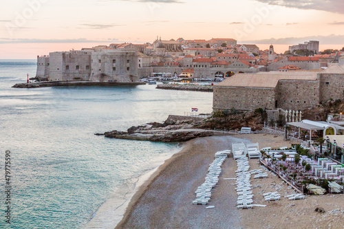 Evening view of Banje beach in Dubrovnik, Croatia