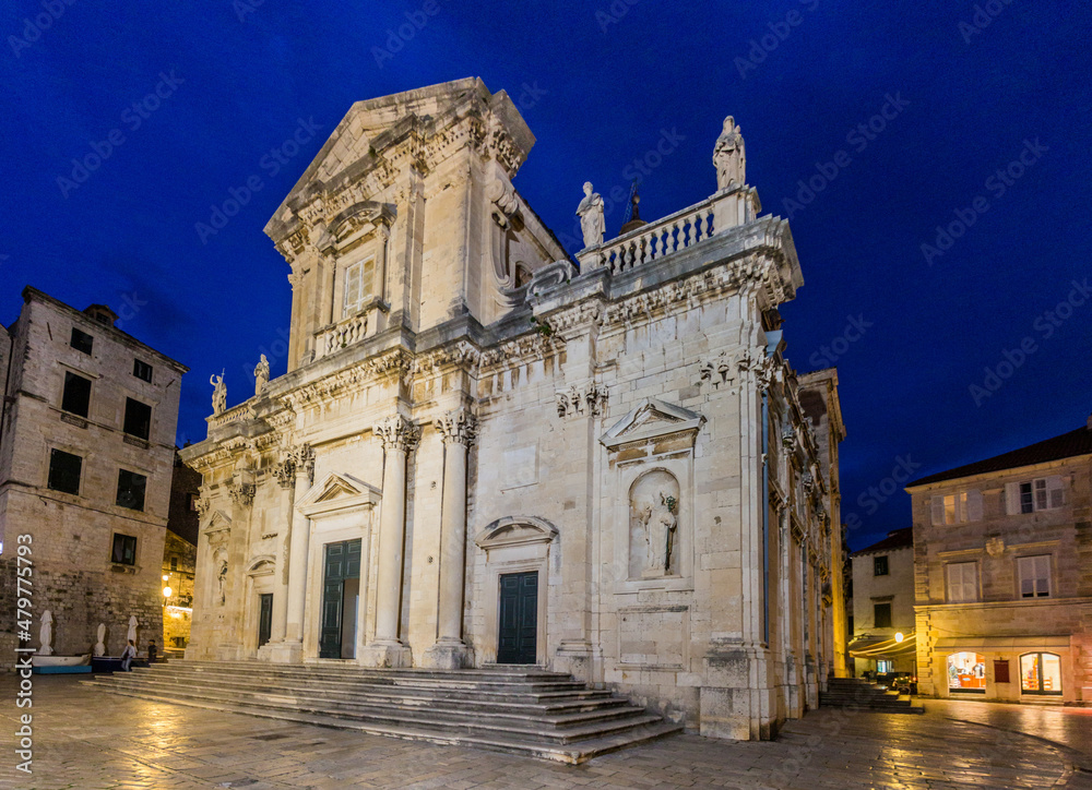 Evening view of the Cathedral of the Assumption of the Virgin Mary in the old town of Dubrovnik, Croatia