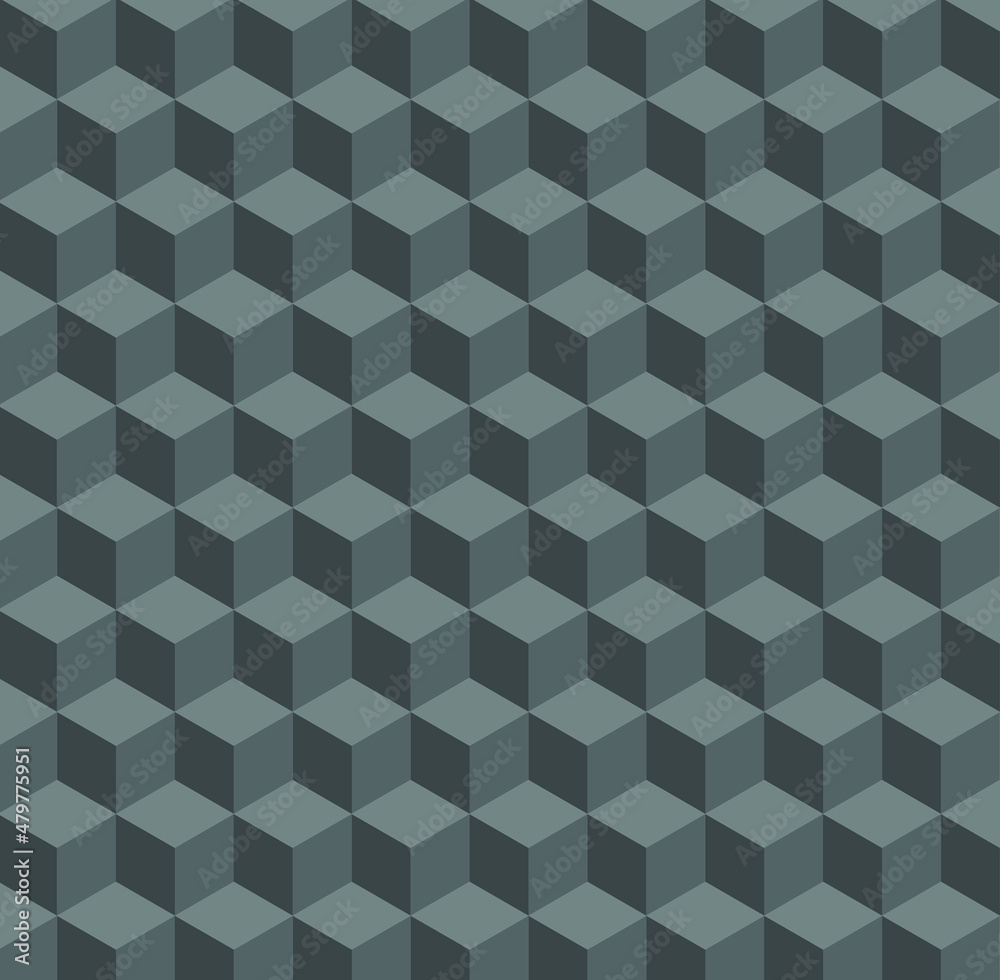 Abstract vector background of dark grey 3D cubes stacked on each other to create dimension. Seamless pattern. Modern, business, corporate background. Copy space.