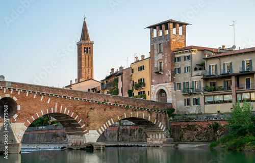 Scene along the river Adige in Verona, Italy 