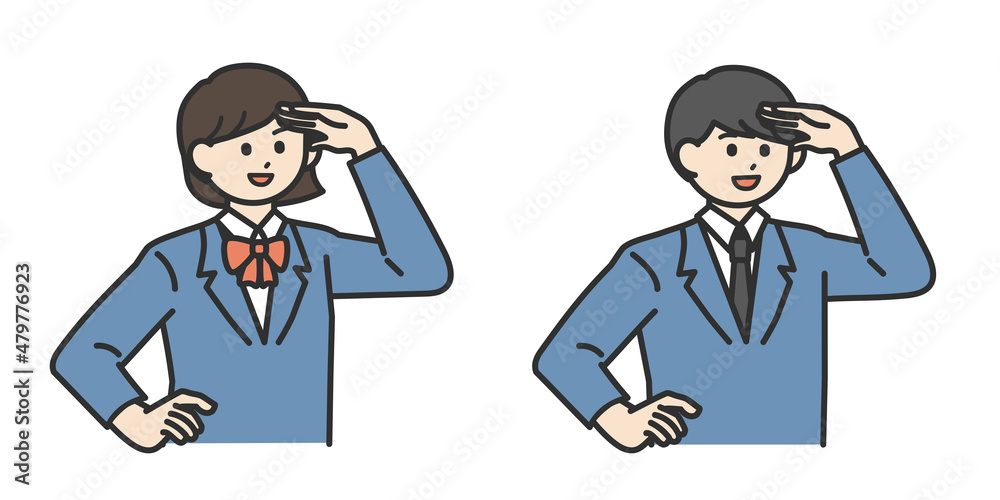 手をかざして探す男子学生と女子学生のイラスト素材