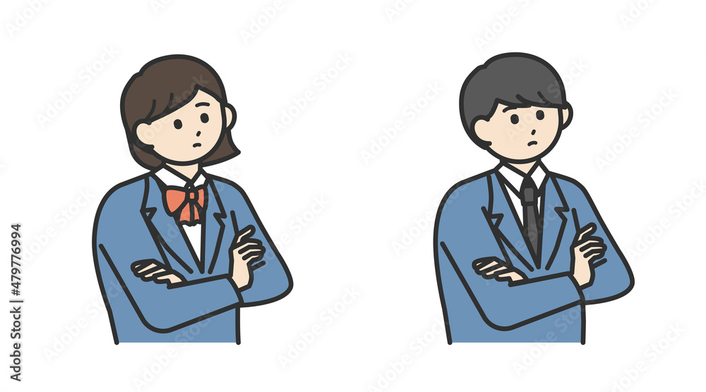 悩んでいる男子学生と女子学生のイラスト素材