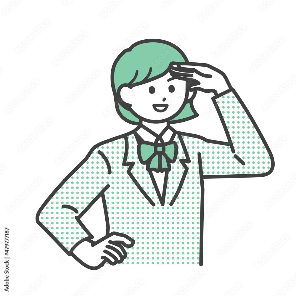 手をかざして探す女子学生のイラスト素材 手をかざして探す女子学生のイラスト素材