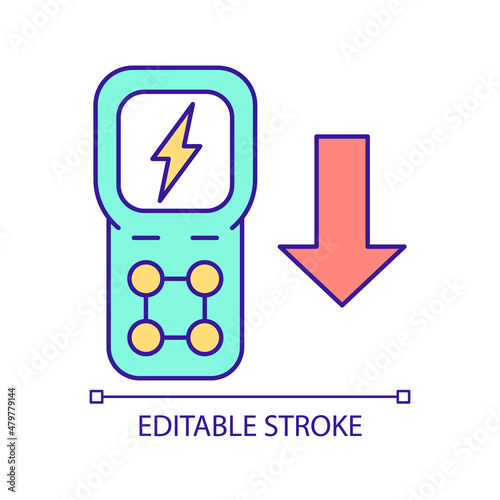 Lower load of electric network RGB color icon. Measuring tool. Smart grid feature. Power control. Isolated vector illustration. Simple filled line drawing. Editable stroke. Arial font used