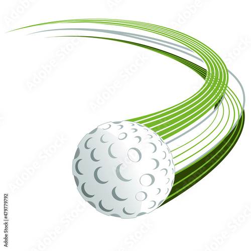 Golf ball in the air leaving a graphic trail behind on a clean background photo