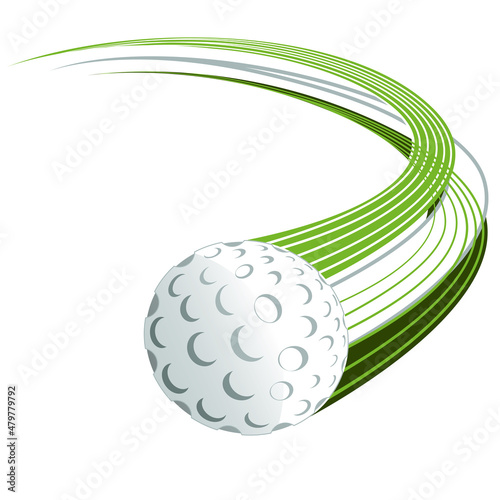 Golf ball in the air leaving a graphic trail behind on a clean background