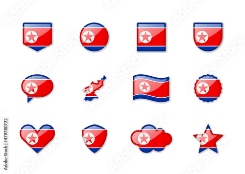 Free Download North Korea - set of shiny flags of different shapes. - GFXLoad