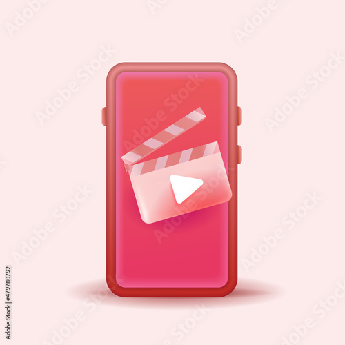 mobile movie editor. smartphone movie maker 3d vector illustration