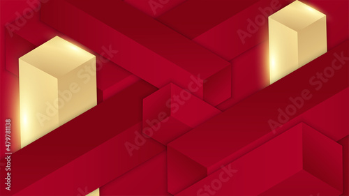 Elegant block gold on red Abstract Design Background