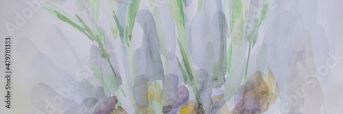 Sprouts on white snow fine art. Spring sprouting background. Pastel colors neutral wallpaper. Simple delicate artwork. Ecological concept. Bulbous young plant.