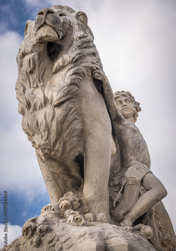 The lion and the child statue, Marseille Saint-Charles station, France The lion and the child statue, Marseille Saint-Charles station, France