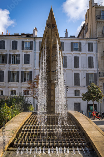 Modern fountain in Place General de Gaulle, Marseille, France photo