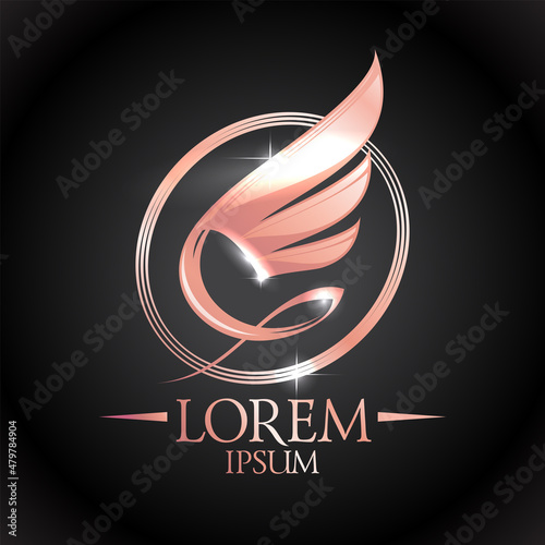 Light shiny wing with O letter logo against black backdrop