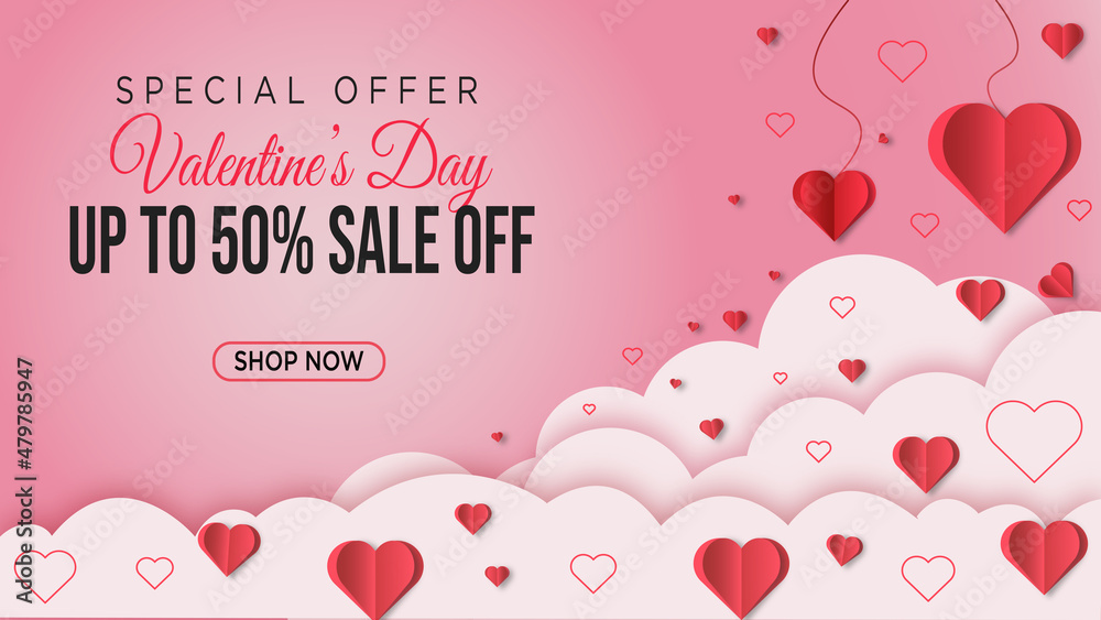 Valentines day sale banner template or valentine day heart background