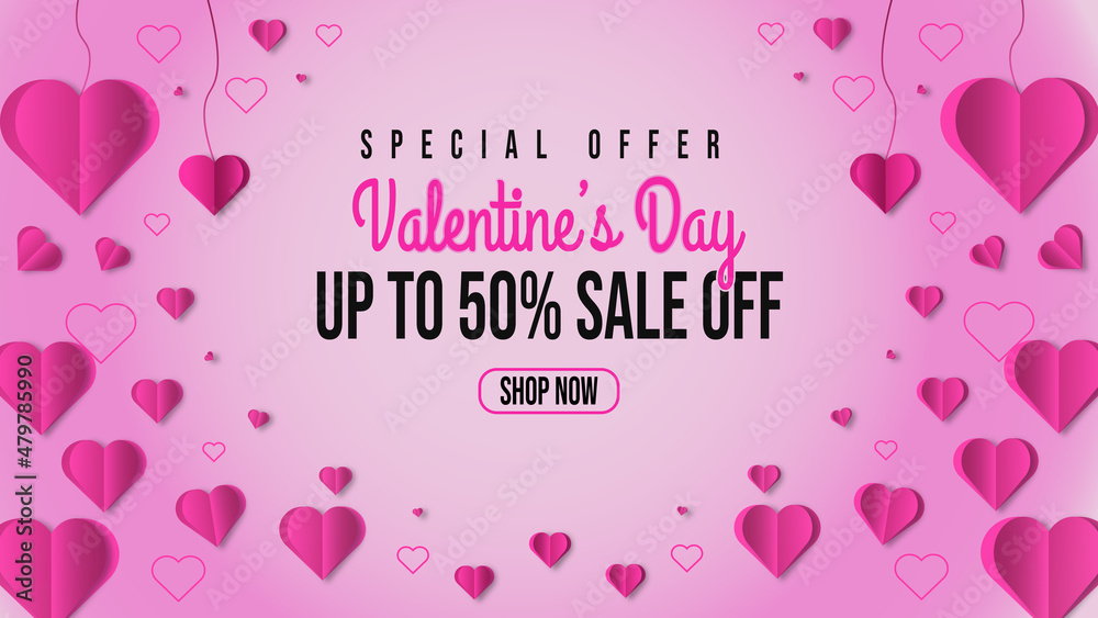 Valentines day sale banner template or valentine day heart background