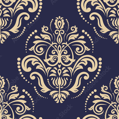 Orient classic pattern. Seamless abstract navy blue and golden background with vintage elements. Orient background. Ornament for wallpaper and packaging