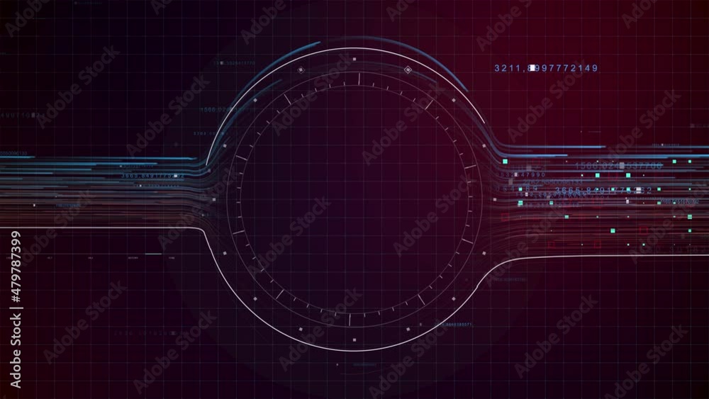 Circle HUD head-up display interface moving arrow for data networking, technology cyber and futuristic concept on the dark background, with dark and grain concept