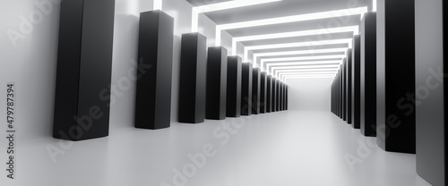 Abstract Futuristic empty floor and room Sci-Fi Corridor With light for showcase,room,interior,display products.Modern Future cement floor and wall background technology interior concept.3d render