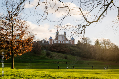 Greenwich Park and a view of Flamsteed House which is the original Royal Observatory building, London, England, UK photo