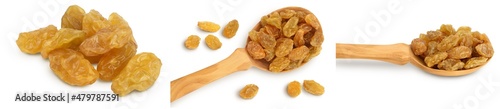 Yellow raisin isolated on white background with clipping path. Top view. Flat lay. Set or collection