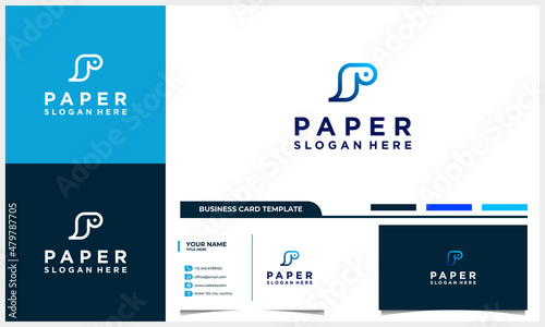 abstract paper with letter P initial logo concept and business card template