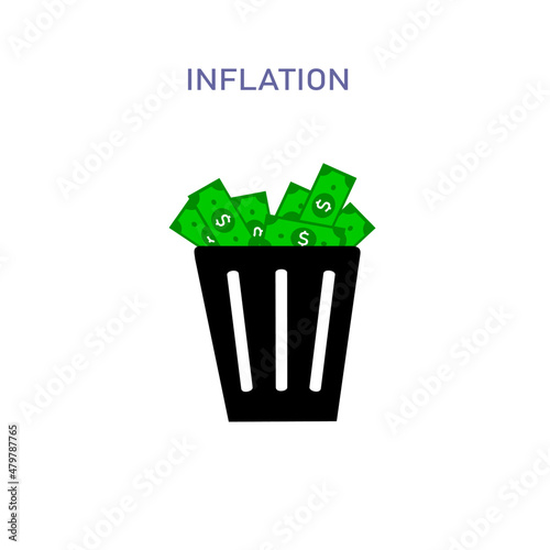 Inflation crisis concept. useless money on the trashcan .