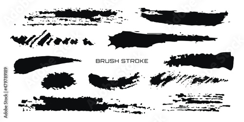 Set of brush stroke. Trendy collection of brush, pen, marker, chalk. Grunge modern textured brush stroke. Hand drawn vector. Vector illustration. Isolated on white background