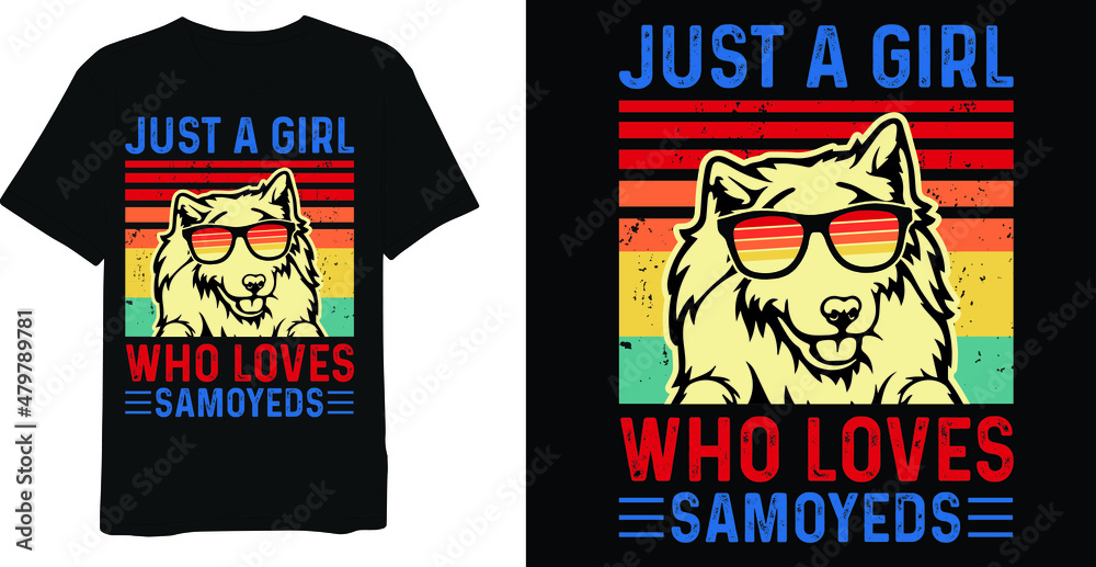 Just A Girl Who Loves Samoyeds Retro  Vintage Distressed T-Shirt Design