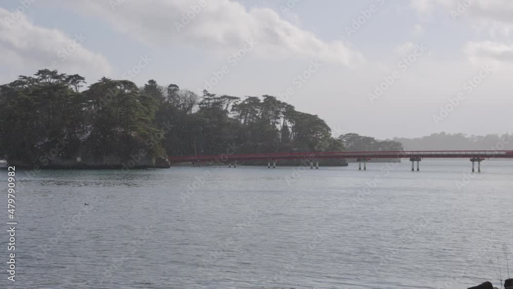 Pine Tree Fukuurajima Island in Matsushima Bay, Snow in Miyagi Northern Japan Pine Tree Fukuurajima Island in Matsushima Bay, Snow in Miyagi Northern Japan