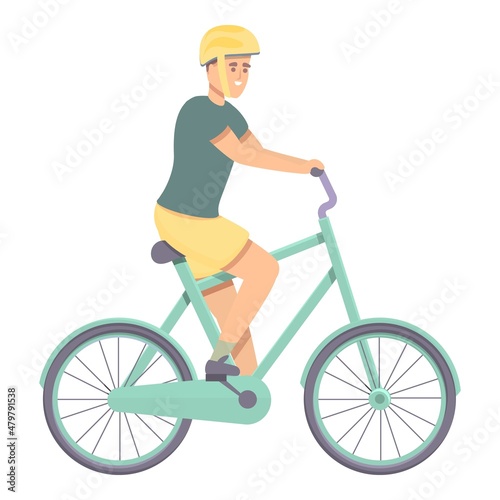 Bicycle instructor icon cartoon vector. Body training. Young man
