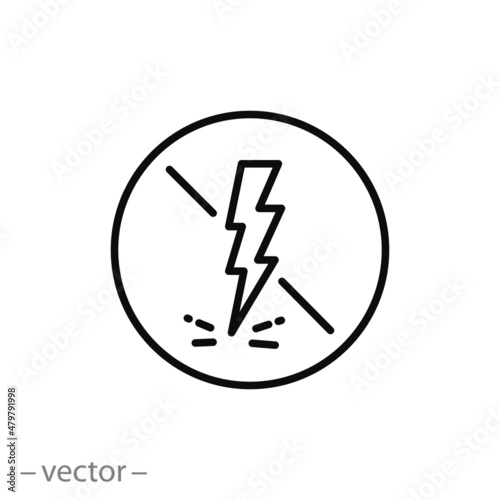 anti static icon, safety from electricity, remove surface charge, thin line symbol on white background - editable stroke vector illustration