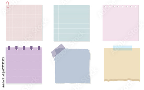 set of the soft color notepad, torn paper, memo, sticky note, reminder, planner. simple and printable