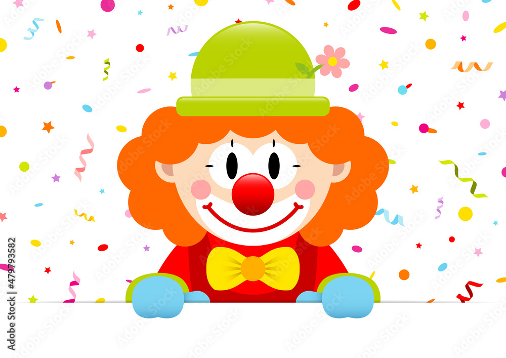 Clown Orange Haare  Luftschlangen Und Konfetti Banner Horizontal