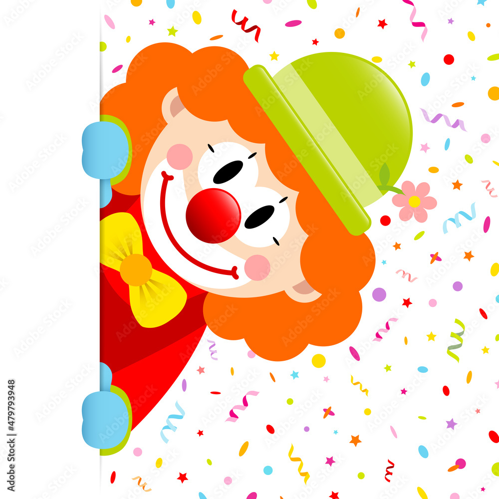 Clown Orange Haare Luftschlangen Und Konfetti Banner Vertikal