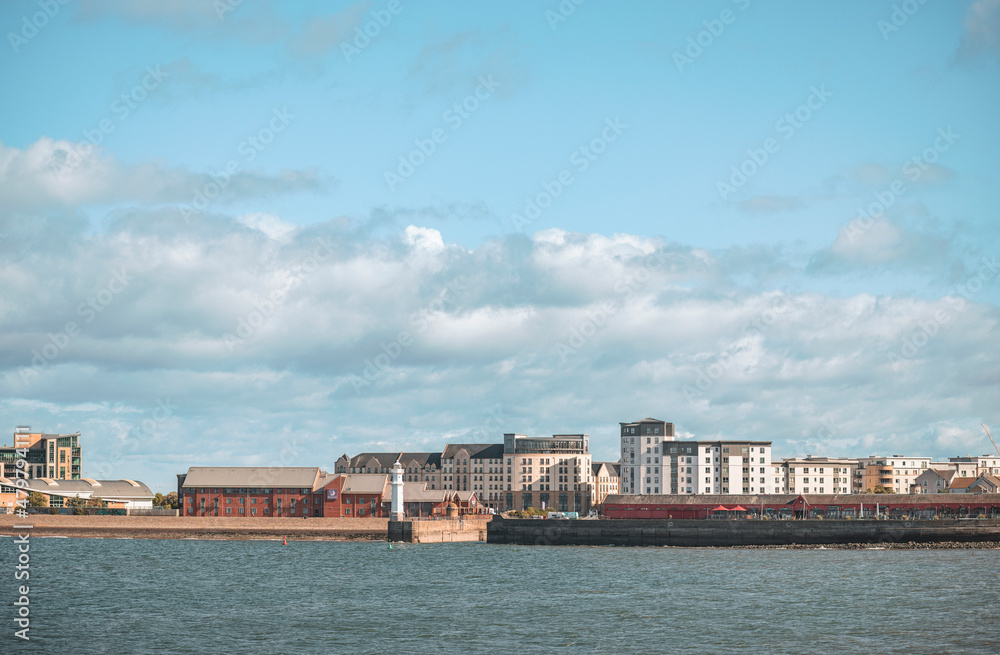 dinburgh, harbour. Iconic marina, the sun sets over the city of Edinburgh, the breath-taking architecture of this capital city making it a popular tourist destination