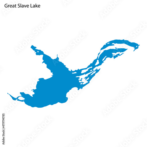 Blue outline map of Great Slave Lake, Isolated vector siilhouette