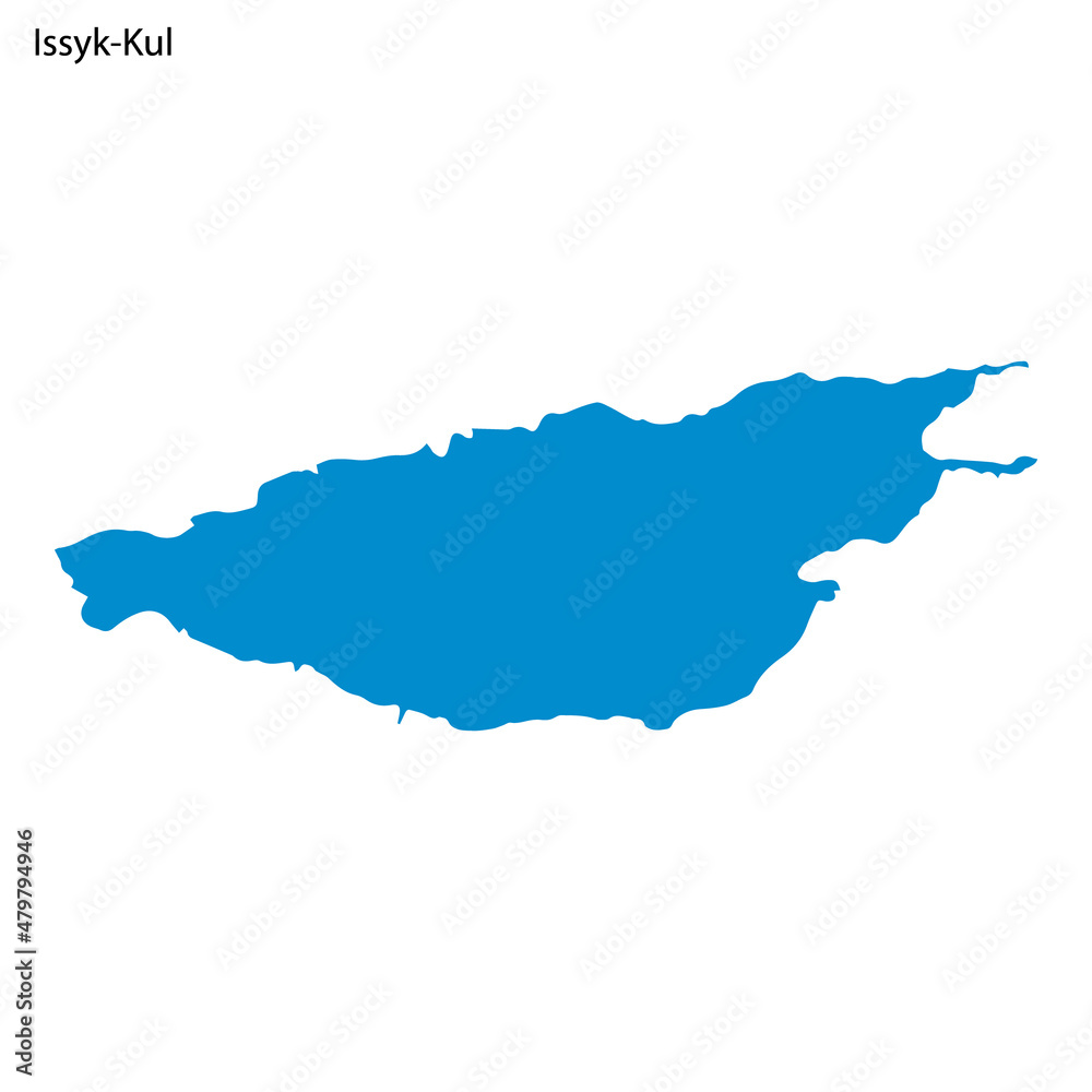 Blue outline map of Issyk-Kul Lake, Isolated vector siilhouette