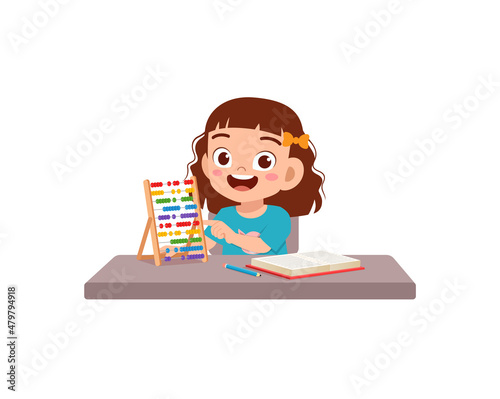 cute little girl study math using wood tool