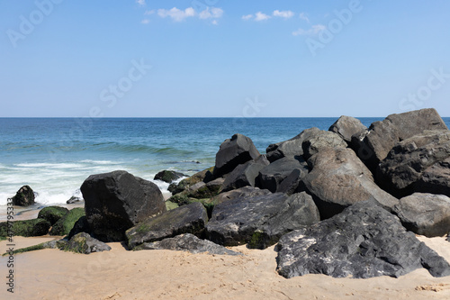 Rocks along the Shore of the Atlantic Ocean on Long Branch Beach in Long Branch New Jersey